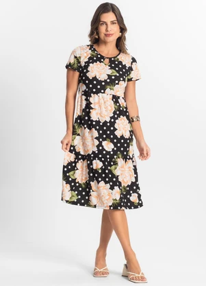 Select - Vestido Midi Feminino Estampado Preto - SELECT