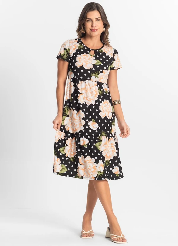 Select - Vestido Midi Feminino Estampado Preto