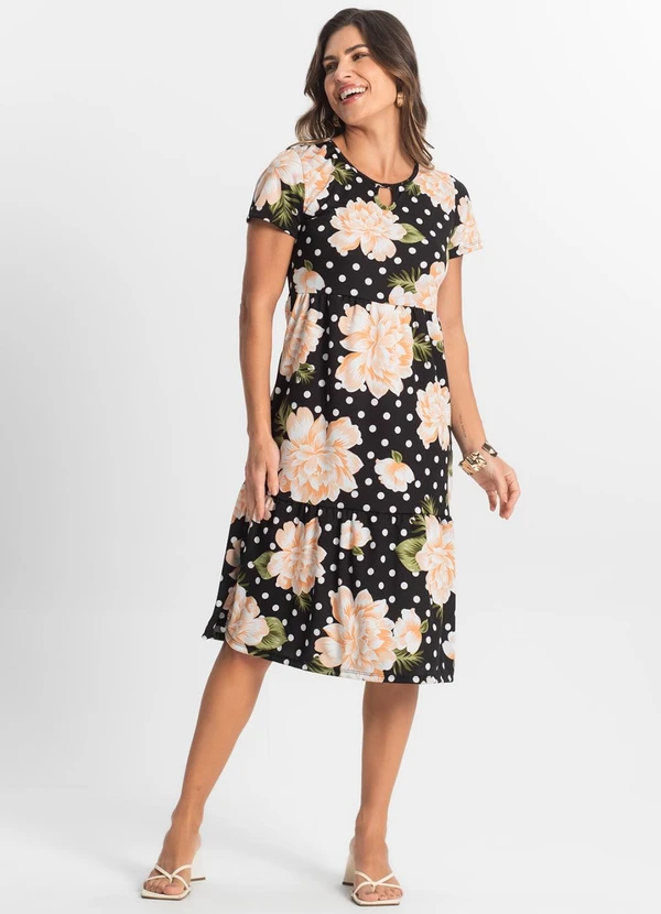 Select - Vestido Midi Feminino Estampado Preto 3