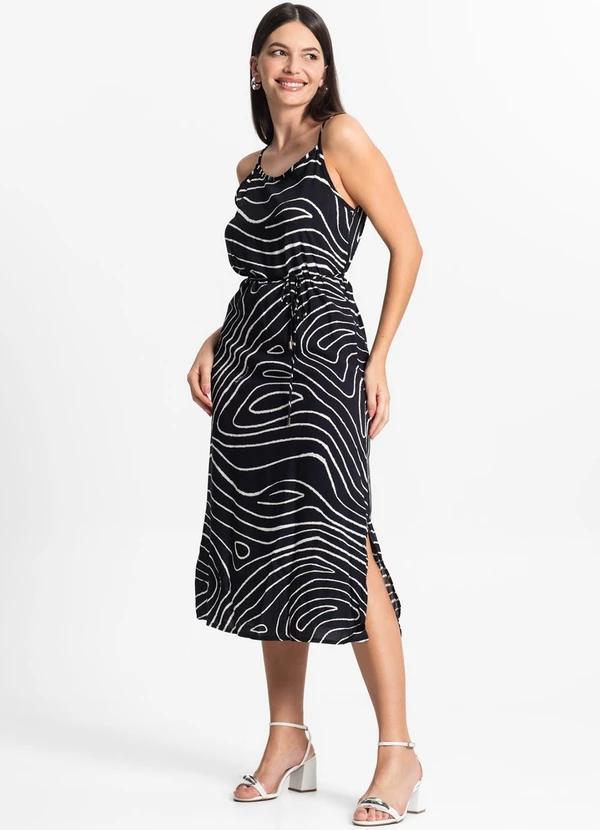 Select - Vestido Midi Feminino Estampado Preto