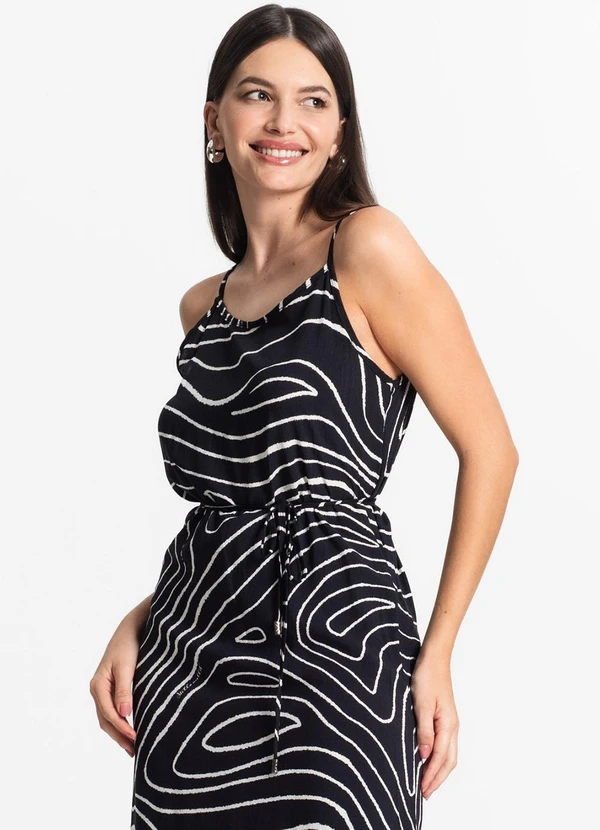 Select - Vestido Midi Feminino Estampado Preto 3