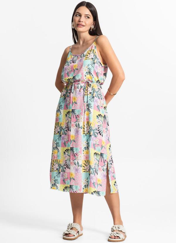 Select - Vestido Midi Feminino Estampado Rosa