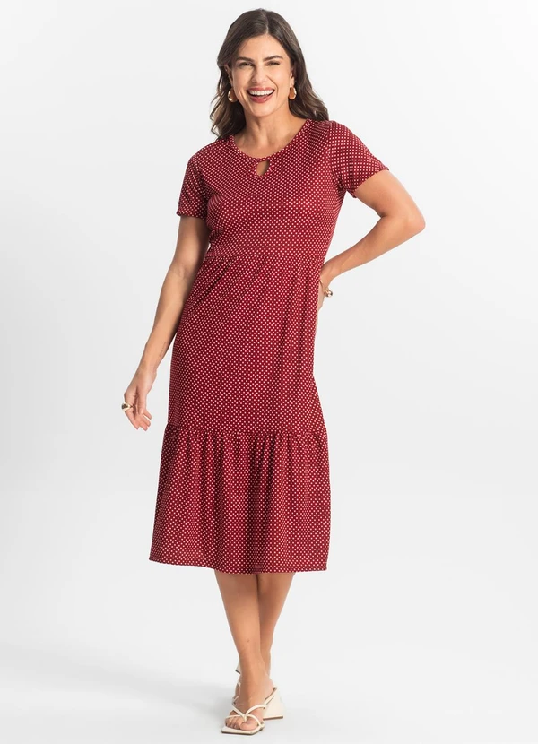 Select - Vestido Midi Feminino Estampado Vermelho