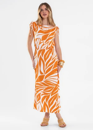 Rovitex - Vestido Midi Feminino Estampado Viscose Laranja - ROVITEX
