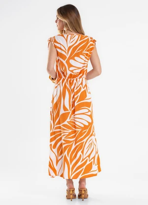 Rovitex - Vestido Midi Feminino Estampado Viscose Laranja - ROVITEX