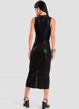 Dianna - Vestido Midi Feminino Gola Dupla Preto - DIANNA