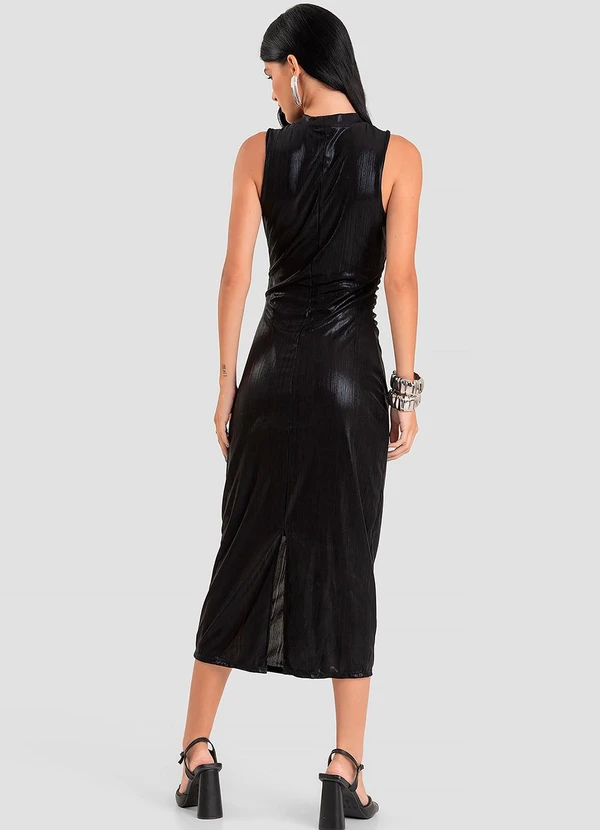 Dianna - Vestido Midi Feminino Gola Dupla Preto 2