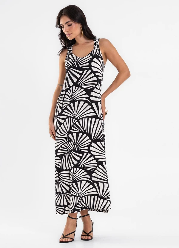 Rovitex - Vestido Midi Feminino Gola V Viscotorcion Preto