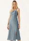 Marialícia - Vestido Midi Feminino Listrado Marrom - variação: Azul