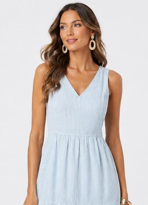 Rovitex - Vestido Midi Feminino Listrado Azul - ROVITEX