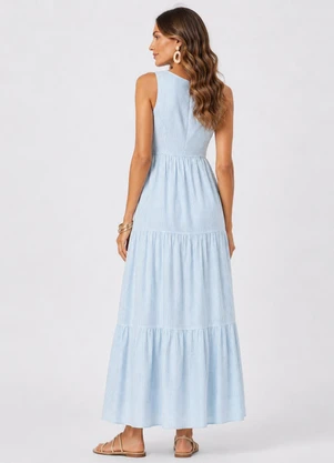 Rovitex - Vestido Midi Feminino Listrado Azul - ROVITEX