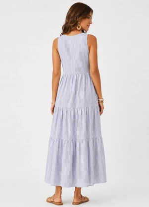 Rovitex - Vestido Midi Feminino Listrado Azul - ROVITEX