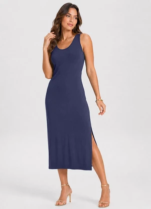 Select - Vestido Midi Feminino Malha Visco Premier Azul - SELECT