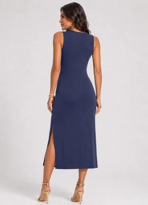 Select - Vestido Midi Feminino Malha Visco Premier Azul - SELECT
