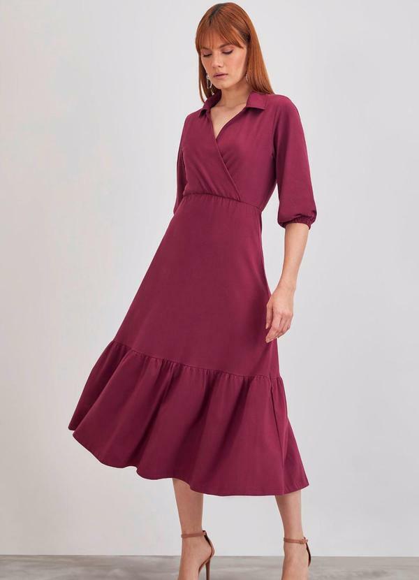 Rovitex - Vestido Midi Feminino Manga 3/4 Kohmar Vermelho