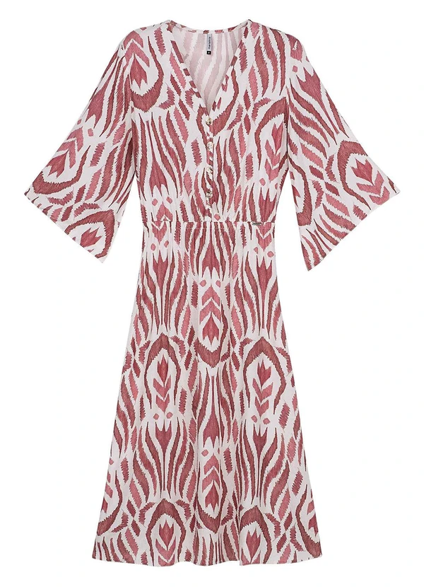 Marialícia - Vestido Midi Feminino Manga Ampla Rosa 3