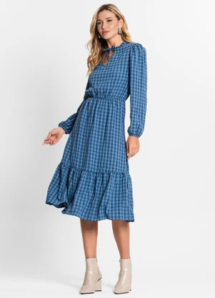 Endless - Vestido Midi Feminino Manga Longa Azul - ENDLESS