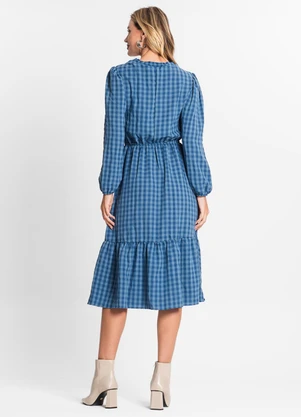 Endless - Vestido Midi Feminino Manga Longa Azul - ENDLESS