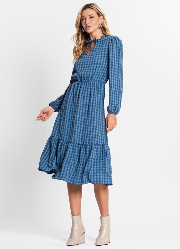 Endless - Vestido Midi Feminino Manga Longa Azul