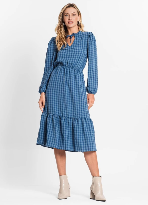 Endless - Vestido Midi Feminino Manga Longa Azul 3