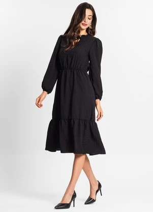 Endless - Vestido Midi Feminino Manga Longa Preto - ENDLESS