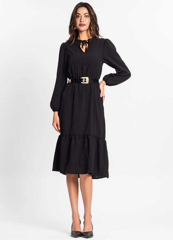 Endless - Vestido Midi Feminino Manga Longa Preto 3