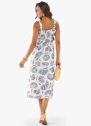 Rovitex - Vestido Midi Feminino Meia Malha Estampado Azul - ROVITEX