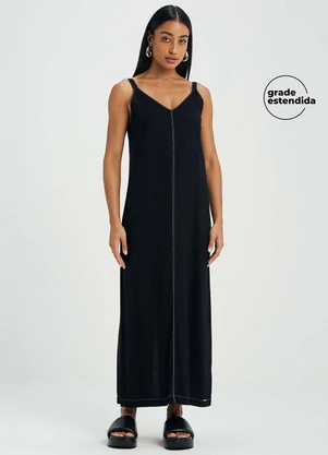 Marialícia - Vestido Midi Feminino Minimalista Preto - MARIALÍCIA