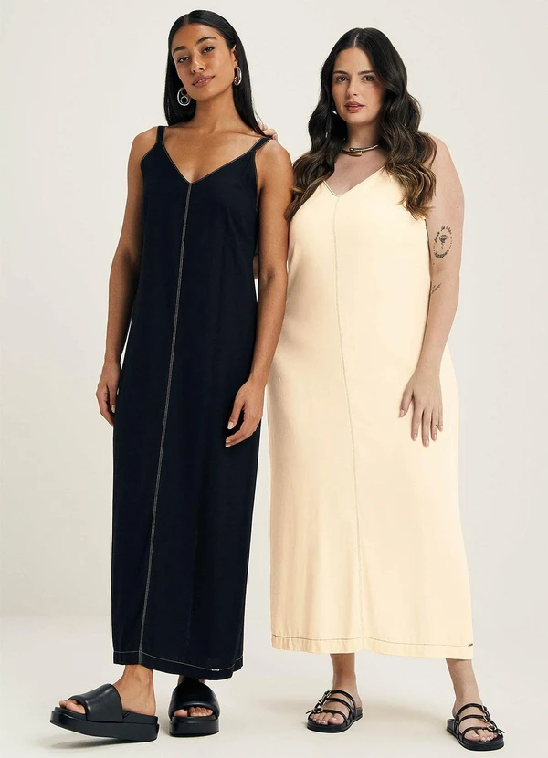 Marialícia - Vestido Midi Feminino Minimalista Preto 4