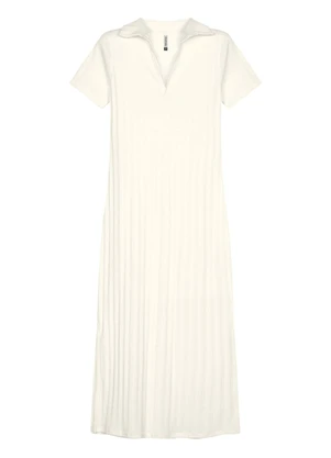 Marialícia - Vestido Midi Feminino Polo Decote V Bege - MARIALÍCIA