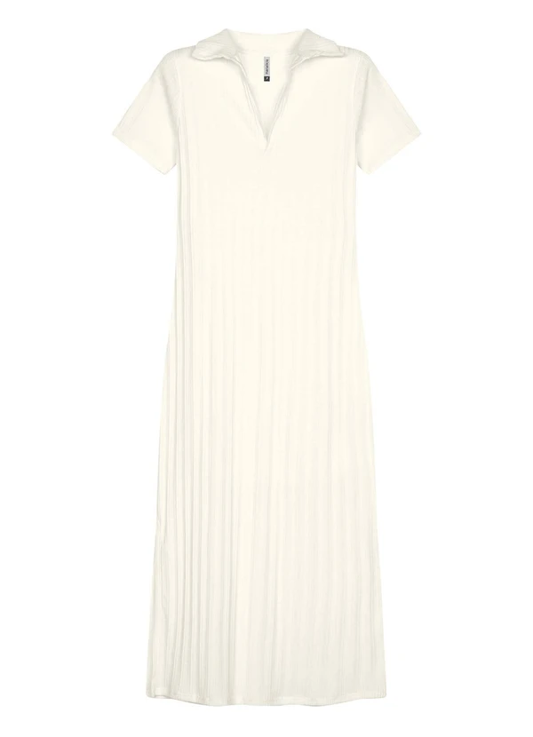 Marialícia - Vestido Midi Feminino Polo Decote V Bege
