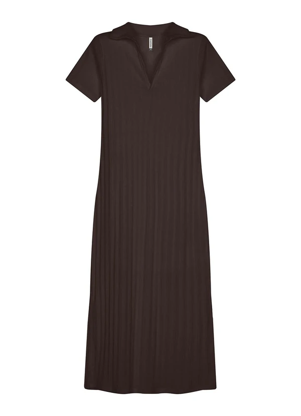Marialícia - Vestido Midi Feminino Polo Decote V Marrom