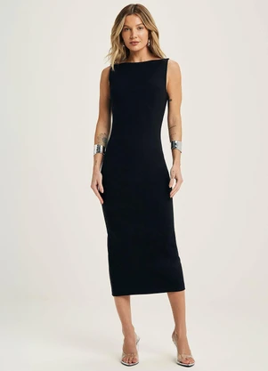 Marialícia - Vestido Midi Feminino Reto com Zíper Preto - MARIALÍCIA