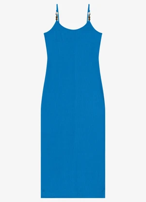 Rovitex - Vestido Midi Feminino Ribana de Viscose Azul - ROVITEX