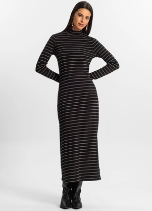 Rovitex - Vestido Midi Feminino Preto - ROVITEX