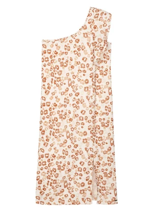 Marialícia - Vestido Midi Feminino um Ombro Só Bege - MARIALÍCIA