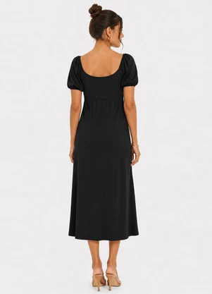 Infinita Cor - Vestido Midi Feminino Visco Premiere Preto - INFINITA COR