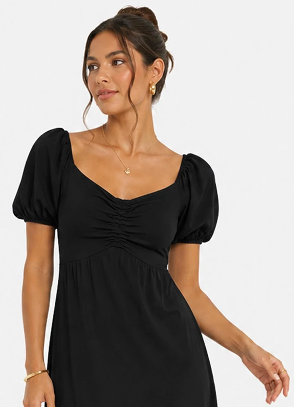 Infinita Cor - Vestido Midi Feminino Visco Premiere Preto