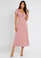 Infinita Cor - Vestido Midi Feminino Visco Premiere Rosa - variação: Rosa