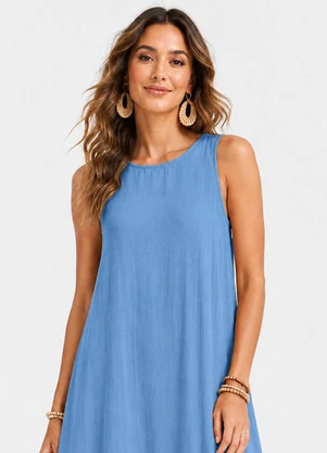 Rovitex - Vestido Midi Feminino Viscose com Bolsos Azul - ROVITEX