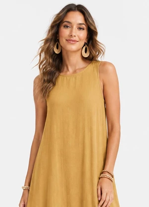Rovitex - Vestido Midi Feminino Viscose com Bolsos Marrom - ROVITEX