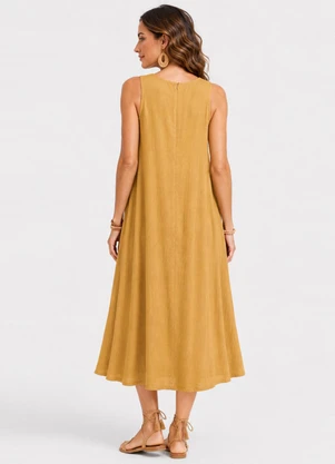 Rovitex - Vestido Midi Feminino Viscose com Bolsos Marrom - ROVITEX