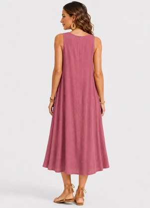 Rovitex - Vestido Midi Feminino Viscose com Bolsos Rosa - ROVITEX