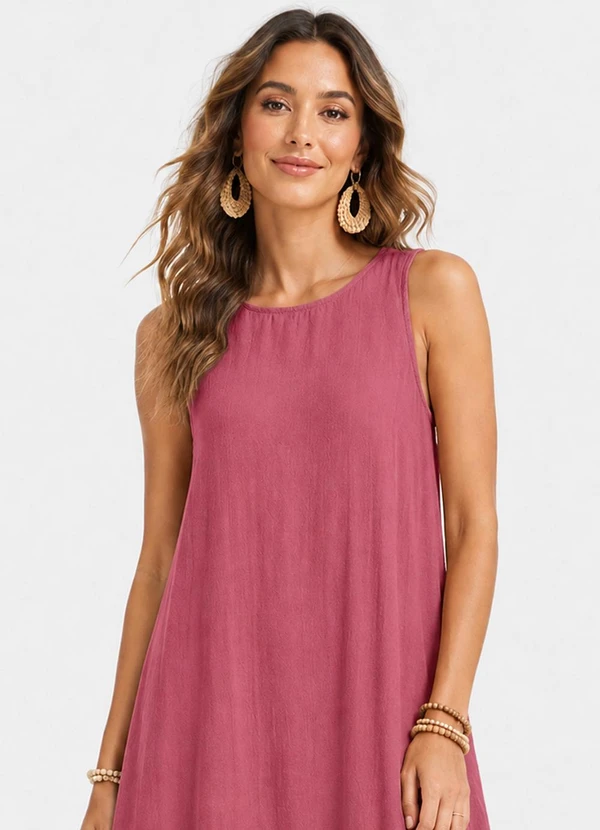 Rovitex - Vestido Midi Feminino Viscose com Bolsos Rosa