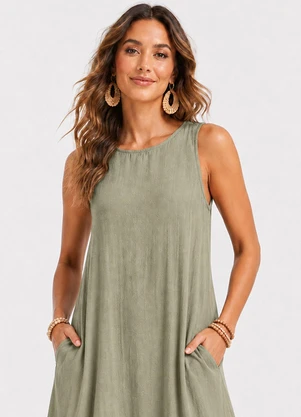 Rovitex - Vestido Midi Feminino Viscose com Bolsos Verde - ROVITEX