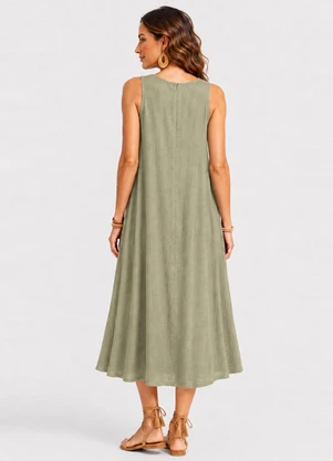 Rovitex - Vestido Midi Feminino Viscose com Bolsos Verde - ROVITEX