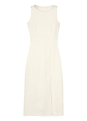 Marialícia - Vestido Midi Fenda Feminino Bege - MARIALÍCIA