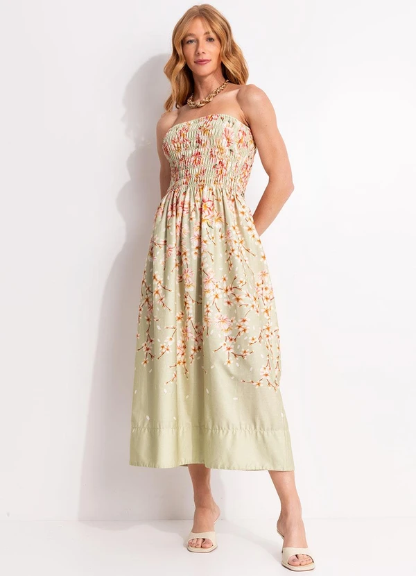 Farm - Vestido Midi Flor de Cerejeira Verde