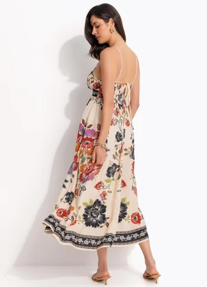 Farm - Vestido Midi Flor de Fita Bege - FARM
