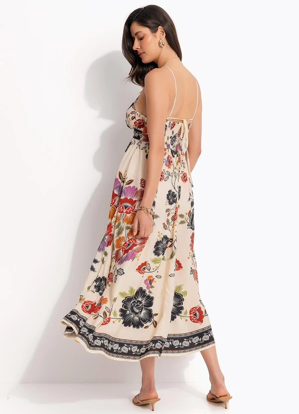 Farm - Vestido Midi Flor de Fita Bege 2